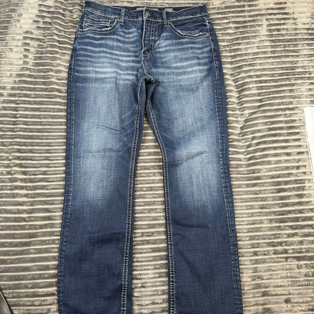 BKE Jake Straight Leg Jeans Mens 34S Dark Wash Stretch Denim ABS16197